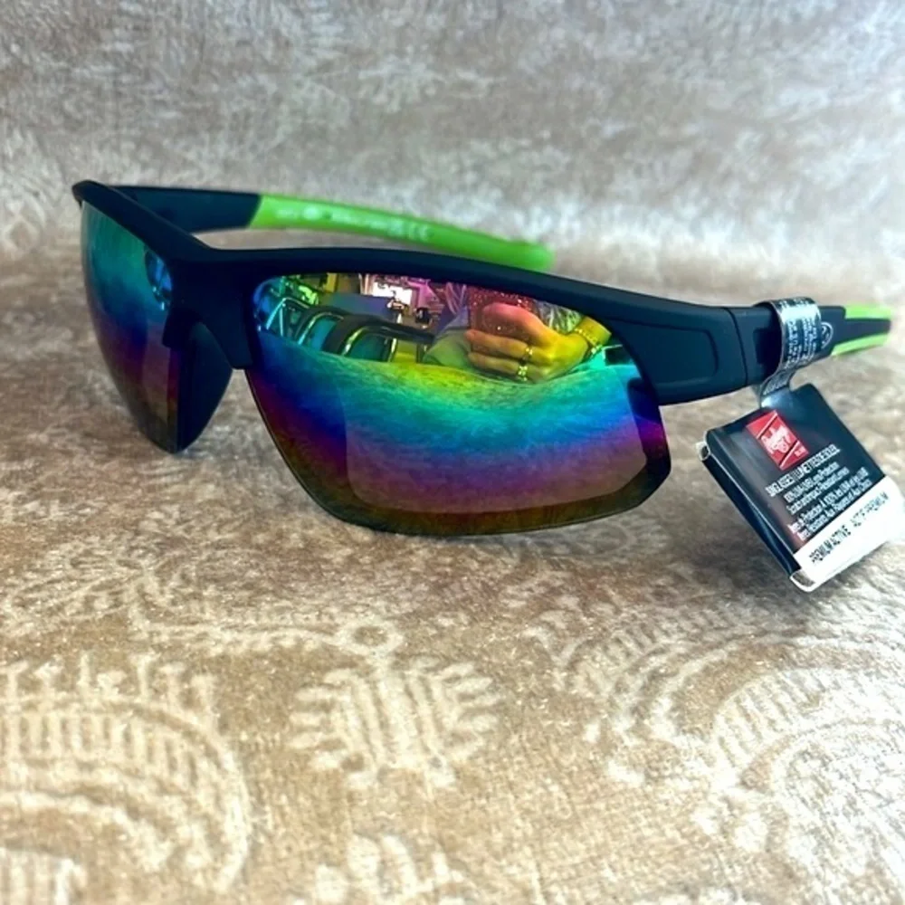 Brand New Rawlings Black Half-Rim Rectangle Shield Sport Wrap Mirror Sunglasses